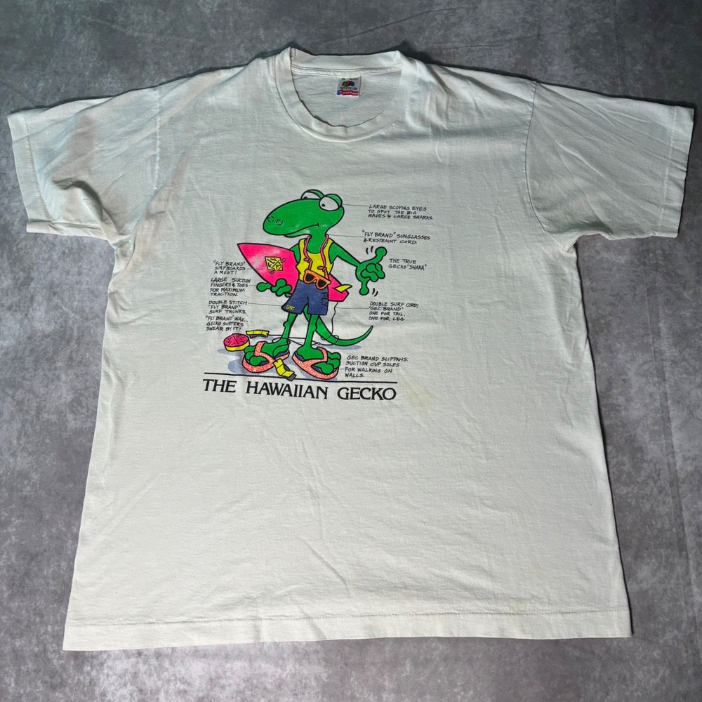 Vintage 90s The Hawaiian Gecko Funny T Shirt XL Fruit of the Loom Single Stitch